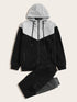Men Two Tone Drawstring Hoodie & Sweatpants