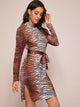 Tiger Print Belted Split Thigh Dress