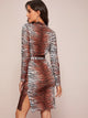 Tiger Print Belted Split Thigh Dress