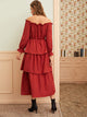 Solid Frill Trim Layered Hem Bardot Dress