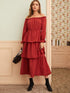 Solid Frill Trim Layered Hem Bardot Dress