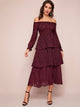 Chiffon Bardot Confetti Heart Frill Trim A-line Dress