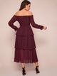 Chiffon Bardot Confetti Heart Frill Trim A-line Dress
