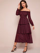 Chiffon Bardot Confetti Heart Frill Trim A-line Dress