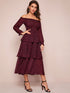 Chiffon Bardot Confetti Heart Frill Trim A-line Dress