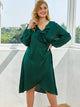 Plus Ruffle Trim Satin Wrap Dress