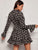 Floral Print Mock Neck Flounce Sleeve Dress