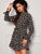 Floral Print Mock Neck Flounce Sleeve Dress