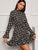 Floral Print Mock Neck Flounce Sleeve Dress