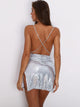 Joyfunear Criss-cross Backless Rhinestone Chain Sequin Cami Dress