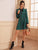 Allover Graphic Tie Neck Ruffle Trim Dress