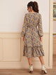 Allover Print Surplice Neck A-line Dress