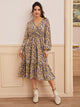 Allover Print Surplice Neck A-line Dress