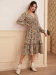 Allover Print Surplice Neck A-line Dress