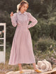 Swiss Dot Ruffle Trim Pleated Hem Shirt Dress