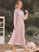 Swiss Dot Ruffle Trim Pleated Hem Shirt Dress