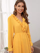 Solid Ruffle Trim V-Neck Chiffon Dress
