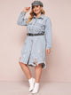 Plus Ripped Raw Hem Denim Shirt Dress Without Belt