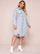 Plus Ripped Raw Hem Denim Shirt Dress Without Belt