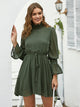Swiss Dot Lettuce Frill Drawstring Waist Dress