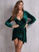 SBetro Plunge Neck Wrap Draped Velvet Dress