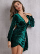 SBetro Plunge Neck Wrap Draped Velvet Dress