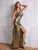 SBetro Criss-cross Backless Split Thigh Metallic Cami Prom Dress