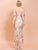 Missord Cold Shoulder Flounce Sleeve High Low Hem Sequin Prom Dress