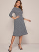 Binding Detail Houndstooth Fit & Flare Dress Without Belt