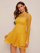 Sheer Yoke Guipure Lace Overlay Skater Dress