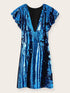 Ruffle Cuff Deep V-neck Sequin Dress