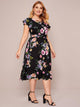 Plus Floral Print Criss-cross A-line Dress