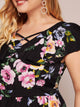 Plus Floral Print Criss-cross A-line Dress