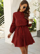 Button Front Drawstring Waist Gingham Dress