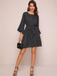 Dalmatian Print Flounce Sleeve Belted Dress