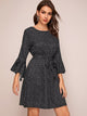 Dalmatian Print Flounce Sleeve Belted Dress