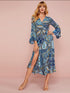 Paisley Pattern Split Thigh Tie Wrap Dress