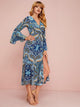 Paisley Pattern Split Thigh Tie Wrap Dress