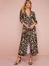Leopard Print Tie Wrap Split Thigh Dress