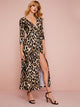 Leopard Print Tie Wrap Split Thigh Dress