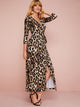 Leopard Print Tie Wrap Split Thigh Dress