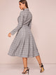 Tie Neck Plaid Button Up Shirt Dress