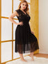 Plus Contrast Lace Sheer Mesh Dress
