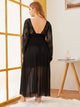 Plus Contrast Lace Sheer Mesh Long Sleeve Dress