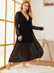 Plus Contrast Lace Sheer Mesh Long Sleeve Dress