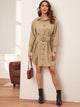 O-ring Belted Button Front Shirt Dress
