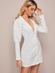 Button Front Leg-of-mutton Sleeve Dress