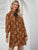 Plants Print Mock Neck Bow Front Chiffon Dress