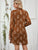 Plants Print Mock Neck Bow Front Chiffon Dress