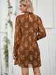 Plants Print Mock Neck Bow Front Chiffon Dress